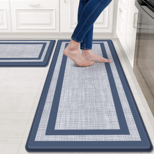 Mattitude Kitchen Mat [2 PCS] Cushioned Anti-Fatigue Non-Skid Waterproof Rugs Ergonomic Comfort Standing Mat for Kitchen, Floor, Office, Sink, Laundry, Blue and Gray