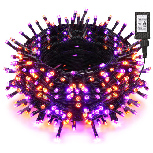 Brizled Halloween Lights String, 164FT 500 LED Halloween Lights, Outdoor Halloween Lights 8 Modes Waterproof, Plug in String Lights for Halloween Thanksgiving Party Tree Indoor Decor (Orange & Purple)