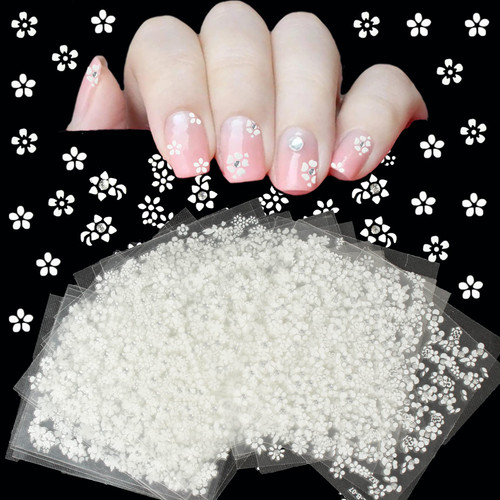30sheets Flower Nail Art Stickers,White Nail Designs Nail Decals 3D Self Adhesive White Flower Stickers with Rhinestones for Nails Decorations DIY Nail Decoration Design