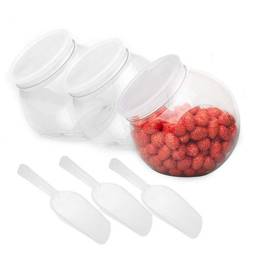 Upper Midland Products [3PK] Candy Jars For Candy Buffet With Candy Scoops - 48 Oz Clear Gumball Candy Buffet Bar Containers Set Plastic Candy Display Jars With Lids For Party, Candy Table Buffet