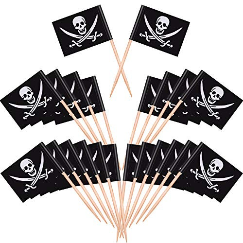 Blulu Pirate Cocktail Toothpicks Flags Cake Toppers for Food, Appetizer, Cocktail, Cupcake Decoration for Kids Halloween Birthday Party Decorations (200)