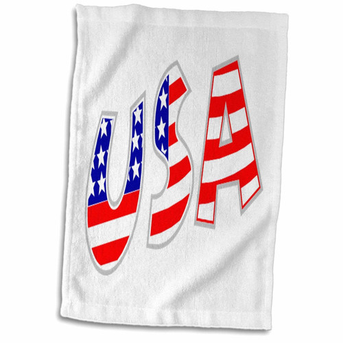 3D Rose Image of Letters USA in Red White Blue Stripes Hand Towel, 15" x 22", Multicolor