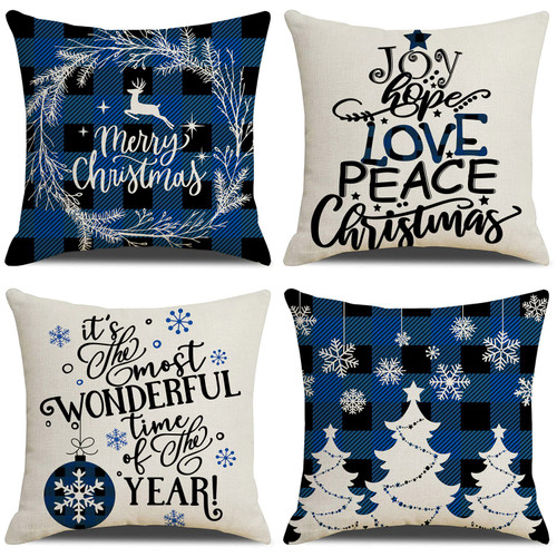 Aursaos Blue Christmas Throw Pillows Covers 18x18 Set of 4, Black Buffalo Plaid Deer Snowflakes Merry Christmas Tree Winter Holiday Xmas Farmhouse Decorations for Sofa Couch Bed Home Outdoor Aursaos Blue Christmas Throw Pillows Covers 18x18 Set of 4, Black Buffalo Plaid Deer Snowflakes Merry Christmas Tree Winter Holiday Xmas Farmhouse Decorations for Sofa Couch Bed Home Outdoor