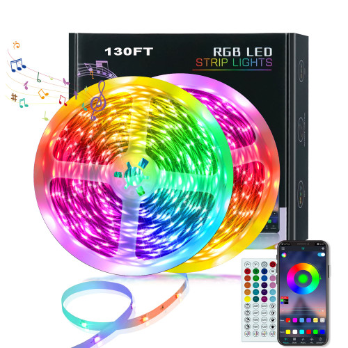 KEELIXIN 130ft Led Lights,Long Led Lights for Bedroom,5050 RGB LED Strip Lights with Remote & Bluetooth App Control Sync with Music,Luces Led para Cuarto,LED Light Strip for Room,2 Rolls of 65ft
