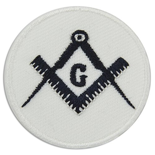 Square & Compass Black and White Embroidered Masonic Patch - 1 1/2" Diameter
