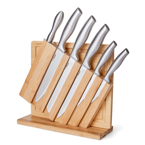 EatNeat Kitchen Knife Block Set - 8 Piece Stainless Steel Chef Knife Set with Bamboo Knife Block, Bamboo Cutting Board, Knife Sharpener, Kitchen Essentials, Knife Sets for Kitchen With Block