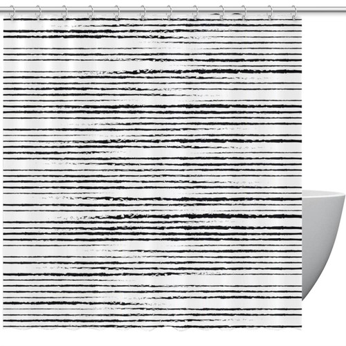 Shower Curtain, Stripe Black White Bathroom Curtain, Bathroom Shower Curtain with Hooks, Kids Bathroom Decor 72 Inch