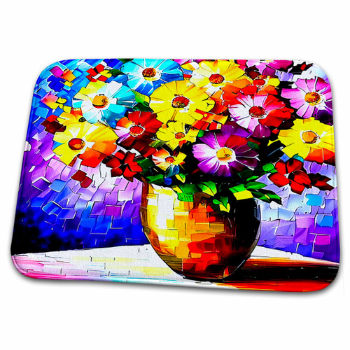 3dRose Colorful Flowers. Dark Blue, Purple Background of... - Bathroom Bath Rug Mats (rug-374985-1)