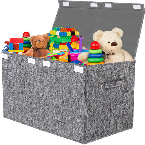 VERONLY Large Toy Box Chest Storage with Lid - Collapsible Kids Toys Boxes Organizer Bins Baskets Container with Handles for Boys, Girls, Nursery, Playroom, Clothes, Blanket, Bedroom(Light Gray)