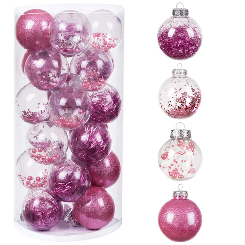 Christmas Balls Ornaments, Small Shatterproof Christmas Baubles for Christmas Tree, Hanging Ball for Holiday Wedding Party Decoration (Pink, 2.76" 24pcs)