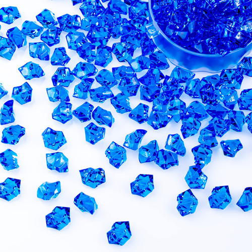 Leismy Fake Crushed Ice Rocks, 150 Pcs Acrylic Ice Cubes Crystals Fake Diamond Decoration Plastic Ice Cubes Gems Vase Fillers for Home Decoration Wedding Arts Crafts Display (Navy Blue)
