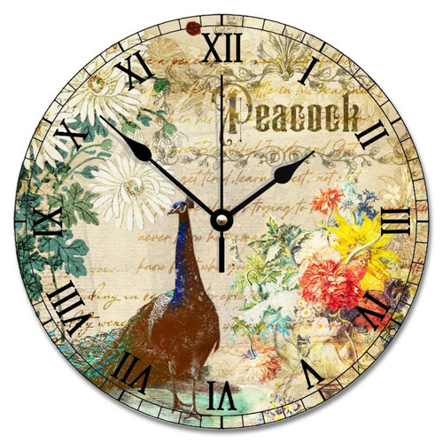 Guangpat Elegant Gorgeous Peacock Wall Clock Vintage Rustic Beautiful Blue Peacock Feather 10 Inch Wall Clocks Battery Operated Farmhouse Hanging Clock Wall Decor for Kitchen Living Room Bedroom