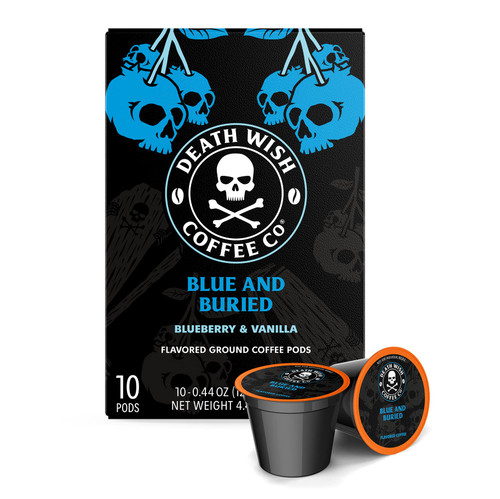DEATH WISH COFFEE Single Serve Coffee Pods - Extra Kick of Caffeine - Blue and Buried: Blueberry Vanilla Flavored Coffee Pods DEATH WISH COFFEE Single Serve Coffee Pods - Extra Kick of Caffeine - Blue and Buried: Blueberry Vanilla Flavored Coffee Pods