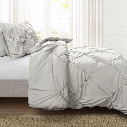 Lush Decor Ruched Chevron 2 Piece Comforter Set, Twin/Twin-XL, Light Gray