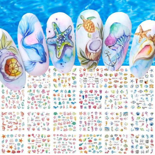 Ocean Nail Art Stickers Summer Sea Nail Decals Water Transfer Whale Conch Starfish Seashell Turtle Women Nail Art Supplies DIY Design 12 Sheets Ocean Nail Art Stickers Summer Sea Nail Decals Water Transfer Whale Conch Starfish Seashell Turtle Women Nail Art Supplies DIY Design 12 Sheets