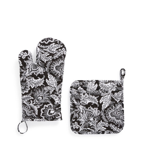 Vera Bradley Women's Cotton Pot Holder & Oven Mitt Set, Java Black - Recycled Cotton, One Size