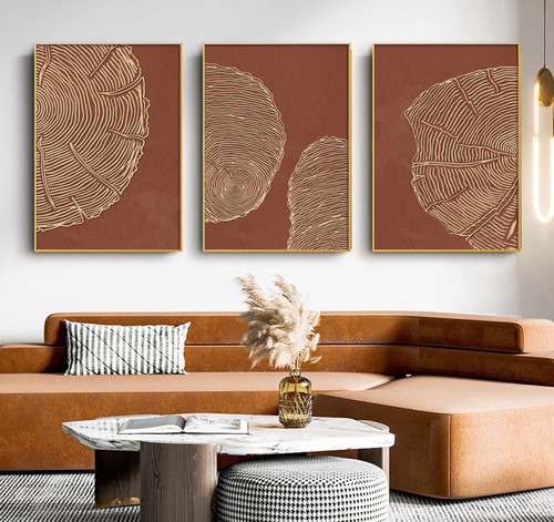 Mid Century Modern Wall Art Canvas Orange Boho Painting Terracotta Colored Abstract Art Prints Tree Rings Abstract Wall Art Minimalist Abstract Line Art Poster for Living Room Decor 16x24inch No Frame
