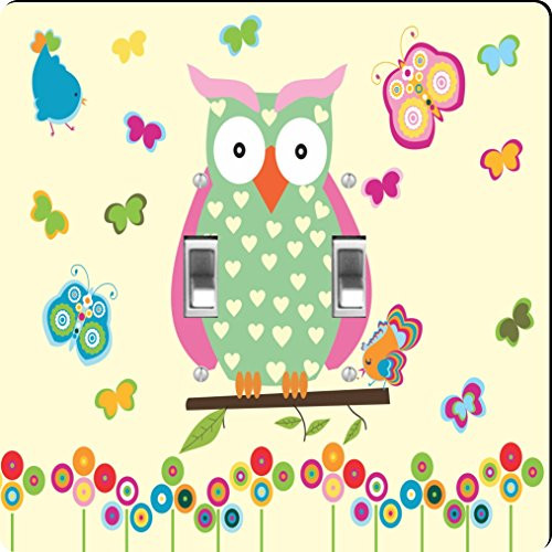 Rikki Knight Green Heart Owl on Deco Design Double Toggle Light Switch Plate