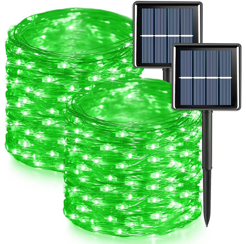 QITONG 2 Pack Green Solar Halloween Lights, Each 33ft 100 LED Solar Fairy Lights Outdoor Waterproof, 8 Modes Solar Twinkle String Lights for Outside Garden Yard Patio Fence Halloween Decoration