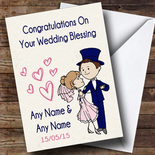 Deco Blue & Pink Personalized Wedding Blessing Greetings Greetings Card