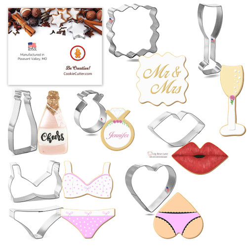 Bachelorette Party Cookie Cutter Set 8 Pc - Foose Cookie Cutters - USA Tin Plated Steel Bachelorette Party Cookie Cutter Set 8 Pc - Foose Cookie Cutters - USA Tin Plated Steel