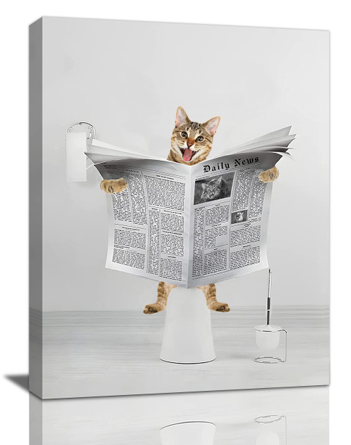 Cat Bathroom Decor Wall Art Funny Cat Bathroom Pictures Bathroom Signs Funny Bathroom Poster Bathroom Canvas Painting Framed Artwork for Toilet 12"x16"