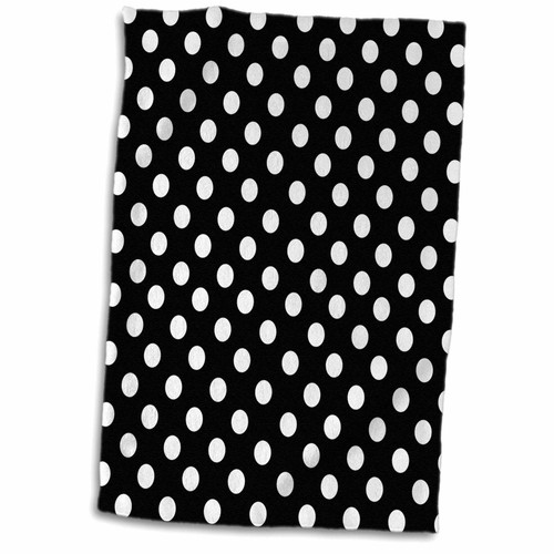 3D Rose White Polka Dots on Classy Black-Classic Retro Fifties Elegant Spots Pattern TWL_56686_1 Towel, 15" x 22"