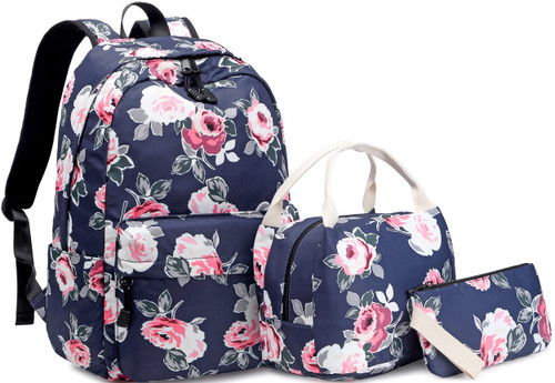 Joyfulife Backpack for Girls, Teen Backpacks Lightweight Kids Bookbags School Backpack with Lunch Box Pencil Case Travel Laptop Backpack Casual Daypacks Floral (Dark Blue)