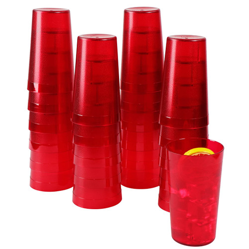Spec101 Red Plastic Cups Reusable Restaurant Plastic Glasses 24-Pack - 12oz Stackable Plastic Tumbler Glasses - Classic Red Plastic Restaurant Cups for Pizzerias and Casual Dining Establishments