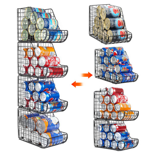 X-cosrack Stackable Can Organizer for Pantry-4 Pack, Large Standing Pop Soda Can Storage Dispenser Bins,Kitchen Pantry Organizers and Storage,Metal Wire Basket Canned Food Drink Rack Holder