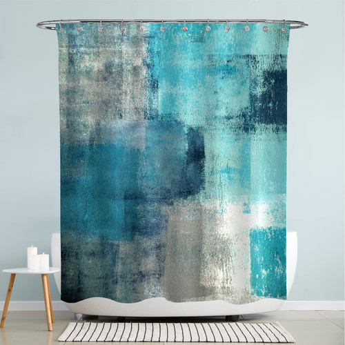 Sufancy Teal Blue Shower Curtain, Abstract Turquoise Shower Curtain Sets with Hooks, Bathroom Curtains Waterproof Polyester Fabric Bathroom Art Decor 72x72 Inches