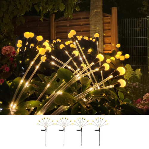 FBSPORT Solar Firefly Light Solar Garden Lights, 4 Pack 80 LED Outdoor Swaying Solar Lights, Waterproof Swaying Solar Garden Firefly Lights for Yard Patio Pathway Decoration
