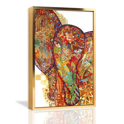 Canvas Wall Art Red India Elephant Framed Wall Art Prints Painting Watercolor Animal Pictures for Living Room Bedroom Home Office Kitchen Wall Decor Artwork Abstract Paintings with Aluminum Gold Frame for Home Modern Decoration 08x12inch