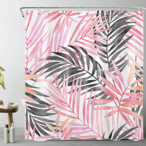 LB Pink Tropical Leaves Shower Curtain Decor,Grey Palm Leaf Watercolor Plant on White Shower Curtains for Bathroom 72X72 inch Polyester Fabric Bathroom Decoration Bath Curtains Hooks Included LB Pink Tropical Leaves Shower Curtain Decor,Grey Palm Leaf Watercolor Plant on White Shower Curtains for Bathroom 72X72 inch Polyester Fabric Bathroom Decoration Bath Curtains Hooks Included