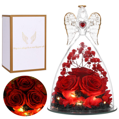 Tiaronics Mothers Day Mom Gifts Large Angel Figurines with Real Rose, Preserved Real Flower Rose for Valentines Day Anniversary Christmas Angel Gifts Roses for Her, Mom, Girlfriend - Red Tiaronics Mothers Day Mom Gifts Large Angel Figurines with Real Rose, Preserved Real Flower Rose for Valentines Day Anniversary Christmas Angel Gifts Roses for Her, Mom, Girlfriend - Red