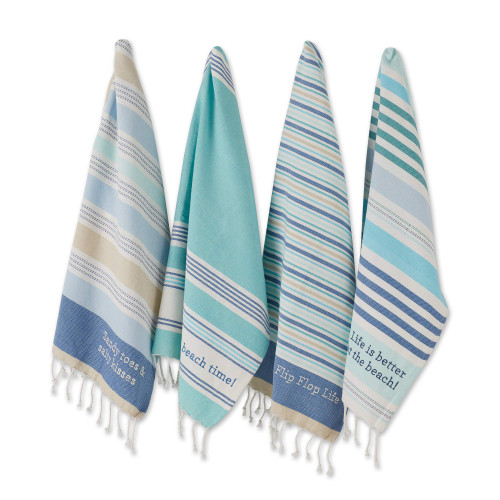 DII Fouta Beach House Vibes Collection Kitchen Linens, Dishtowel Set, Assorted Tidal Stripe, 4 Piece