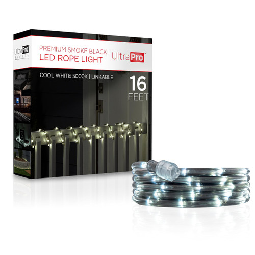 UltraPro LED Rope Lights, 16ft Premium Smoke Black Rope, Cool White Light 5000K, Indoor/Outdoor, Discreet, Elegant, Flexible, Linkable, Durable, Rope Lights Outdoor, 67117