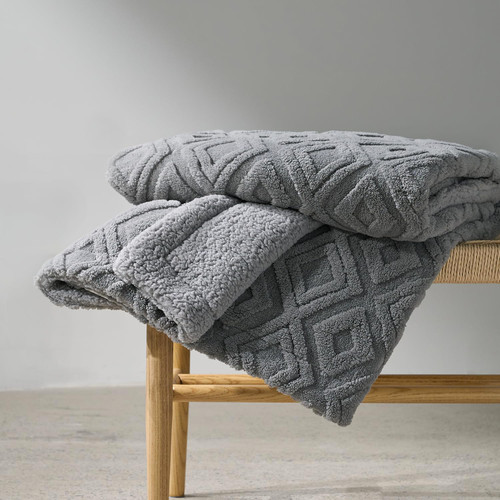 EVERGRACE Jacquard Boho Sherpa Fleece Throw Blanket for Couch, Super Soft Cozy Fuzzy Plush Blankets for All Seasons, Reversible Thick Warm Blanket for Bed, Sofa, Living Room, Grey, 50" x 60"
