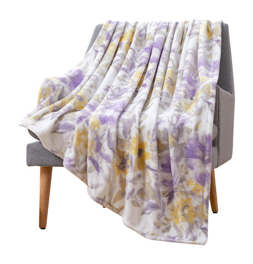 Floral Throw Blankets: Soft Plush Lively Rose Accent for Sofa Couch Chair Bed or Dorm (Lilac Multi)