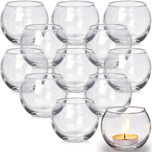 Lamorgift Glass Tealight Candle Holder Set of 12- Round Clear Votive Candle Holders for Table Decor, Party& Wedding Decorations