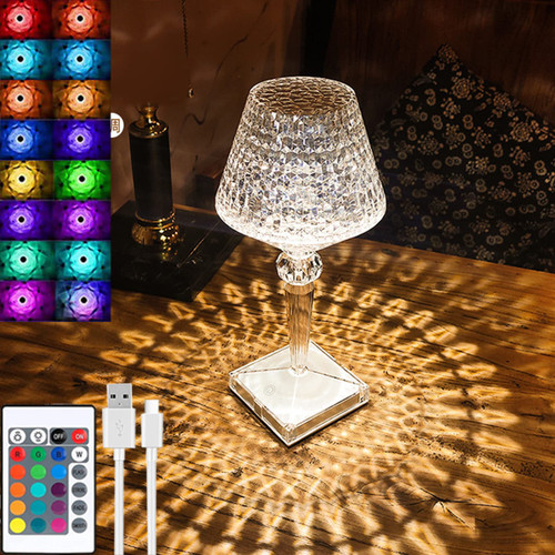 Acrylic Crystal Table Lamp 16 Colors Changing Touch & Remote Control Diamond Desk Lamp Cordless USB Rechargeable Crystal Bedside Night Light Decorative Lamp for Living Room Bedroom Party Dinner Table