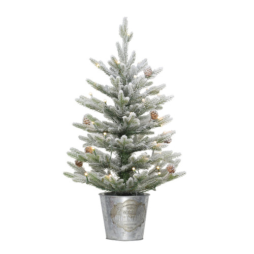 Puleo International Pre-Lit 2' Flocked Table Top Artificial Christmas Tree with 35 Lights in Metal Pot, Green