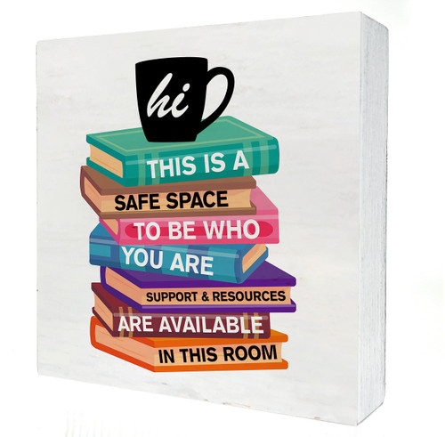 This Is a Safe Space to Be Who You Are Wooden Box Sign Desk Decor LGBT Pride Decor Wood Block Plaque Box Signs Rustic Box Sign for Home Classroom Shelf Table Decoration (5 X 5 Inch)
