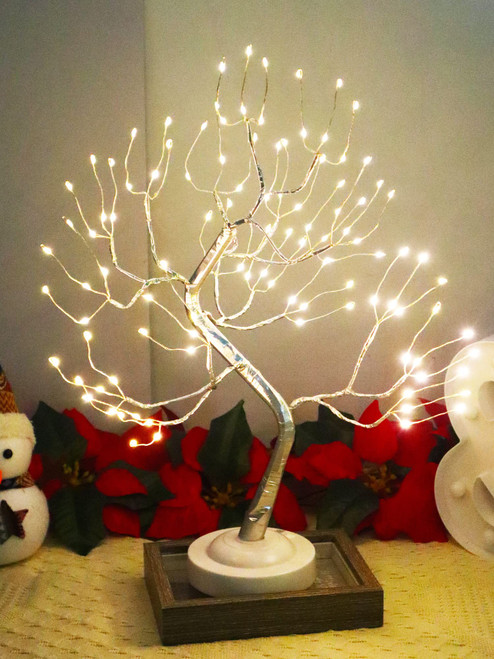 FUCHSUN $$$ Led Fairy Light Tree Lamp 8 Modes Bonsai Tree Light with 108 Warm White Led Battery USB Powered Tabletop Tree with Timer for Home Christmas Decoration (Silver Branches)