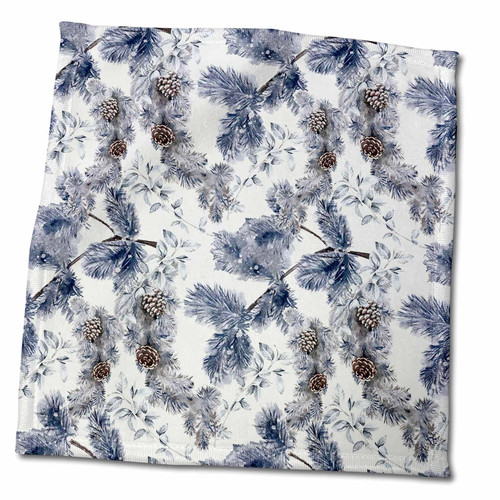 3dRose Christmas Pattern of Pine Branches, Needles, Cones on Light Blue - Towels (twl-354615-3)