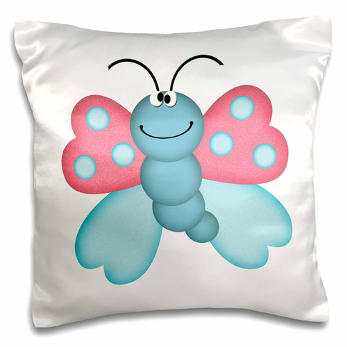 3dRose pc_118552_1 Cute Blue and Pink Butterfly-Pillow Case, 16 by 16"