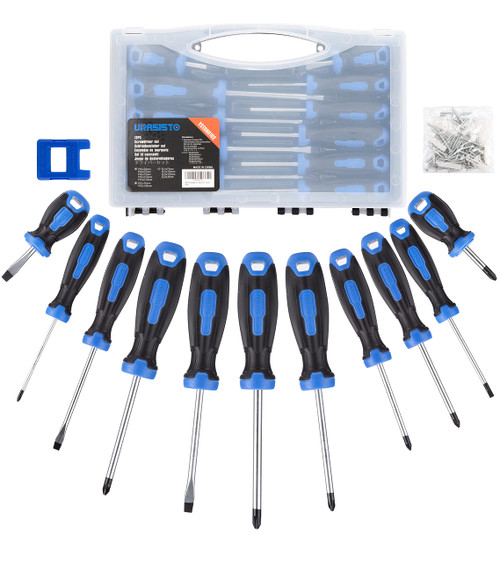 URASISTO Magnetic Screwdrivers Set with Case, 13-piecs Includes 4 Slotted, 5 Phillips, 2 Pozidriv Screwdriver Set Tools for Repair man (13-piece)