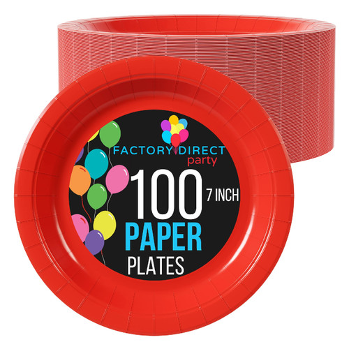 Exquisite Red Paper Plates 7 Inch 100 Count - Red 7 Inch Paper Plates - Bulk Paper Plates Red Disposable Plates - Great For Any Event - Disposable Cake Plates Paper Plate Red