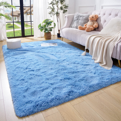 Amearea Premium Soft Area Rug 4x5.3 Feet, Blue Rugs for Living Room, Fluffy Carpet for Bedroom Nursery Playroom Teen Home Decor, Comfortable Indoor Furry Dorm Carpets, Cobalt Blue