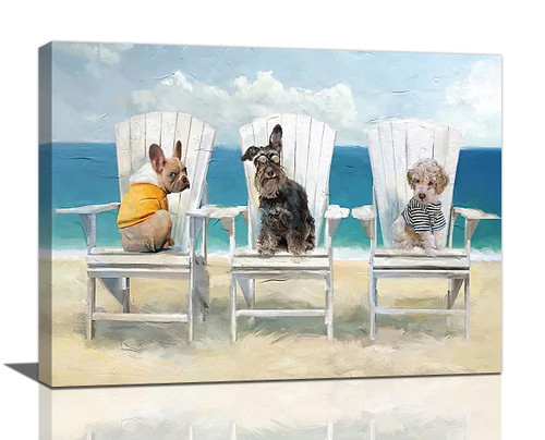 Beach Bathroom Decor Wall Art Funny Dog Bathroom Wall Decor Humor Dog Pictures Bathroom Canvas Painting Modern Decorations Framed Artwork for Bathroom Bedroom Living Room 16"x12"